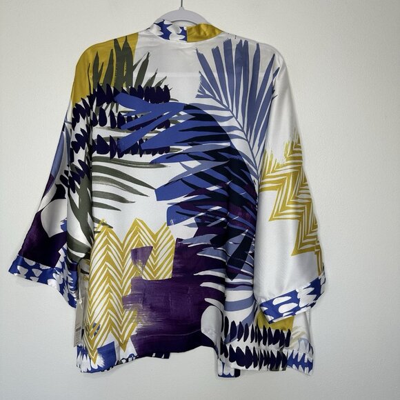 Chicos Costa Collace Short Kimono L XL Blue Floral Geometric Ruana - Picture 2 of 10